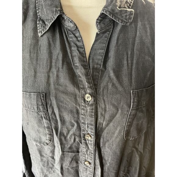 Soft Surroundings Black Chambray Denim Shirt Dress Petite Large Tunic Tencel - Picture 2 of 10